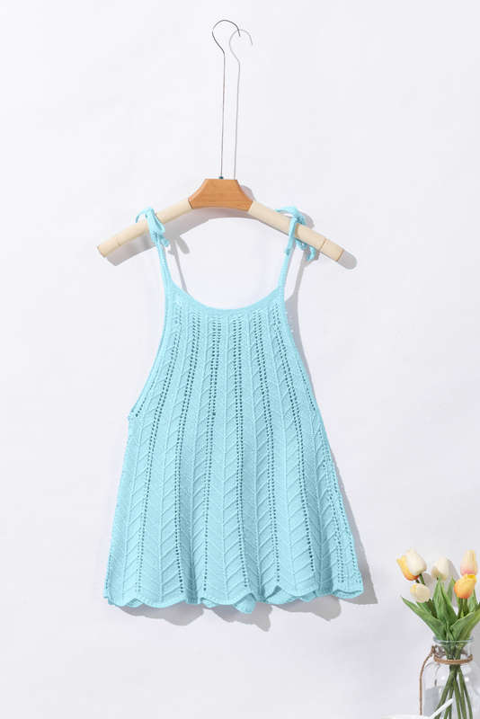 Blue V-Neck Knitted Summer Top with Exposed Seams