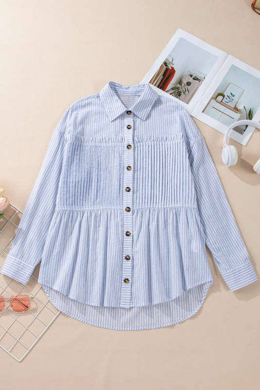 Blue V-Neck Knitted Summer Top with Exposed Seams