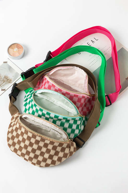 Rose Red Checkered Pattern Crossbody Sling Bag