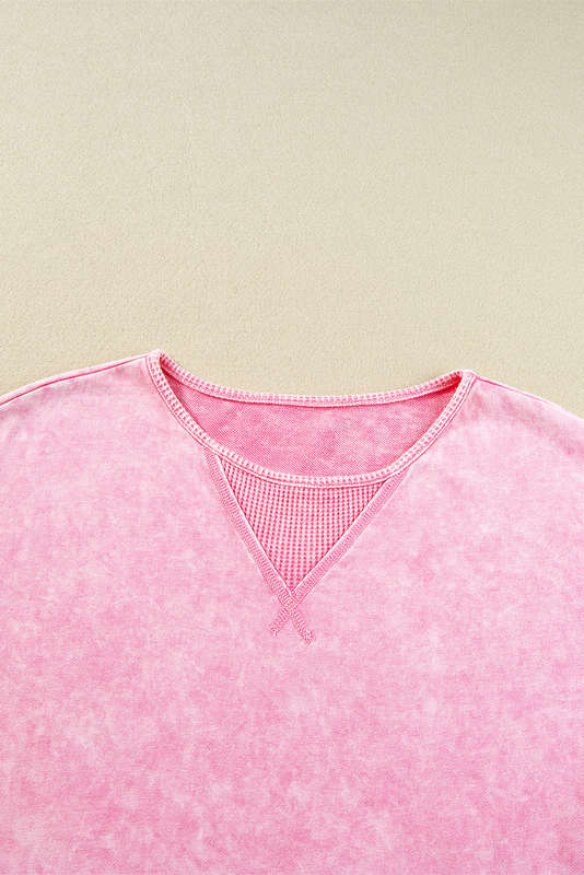 Strawberry Pink Mineral Wash Exposed Seam Drop Shoulder Oversized Tee