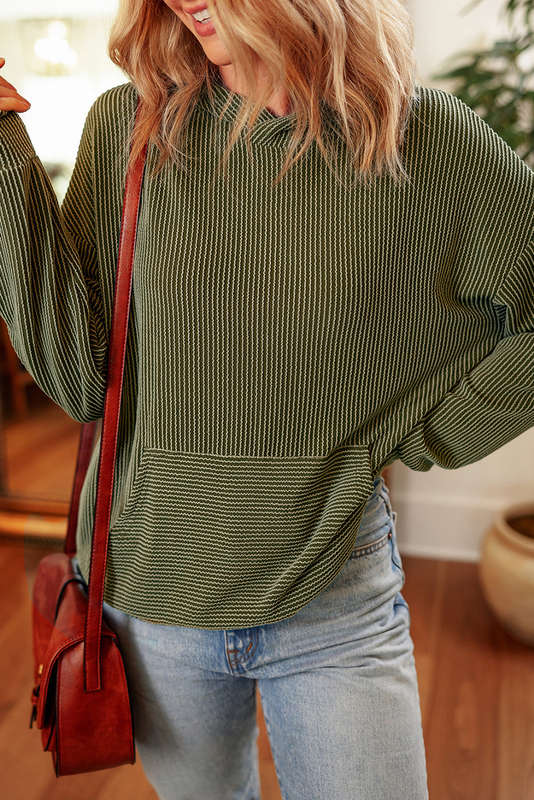Jungle Green Twisted Rib Texture Solid Hoodie