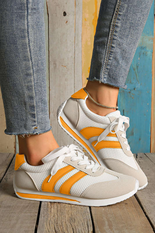 Yellow Color Block Patchwork Breathable Lace-up Sneakers