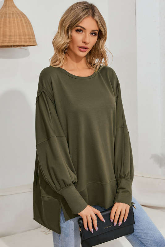 Green Patchwork Drop Shoulder Oversized Top