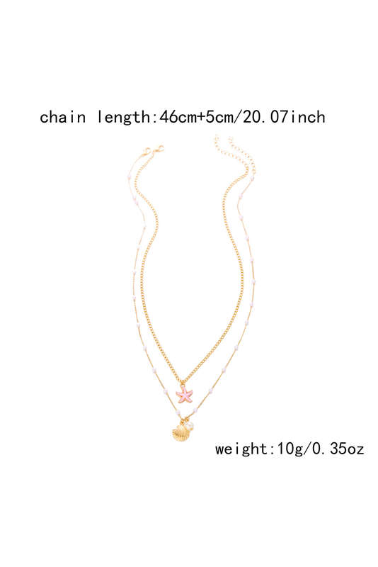 Gold Shell Starfish Pearl Plated Alloy Double Layer Necklace