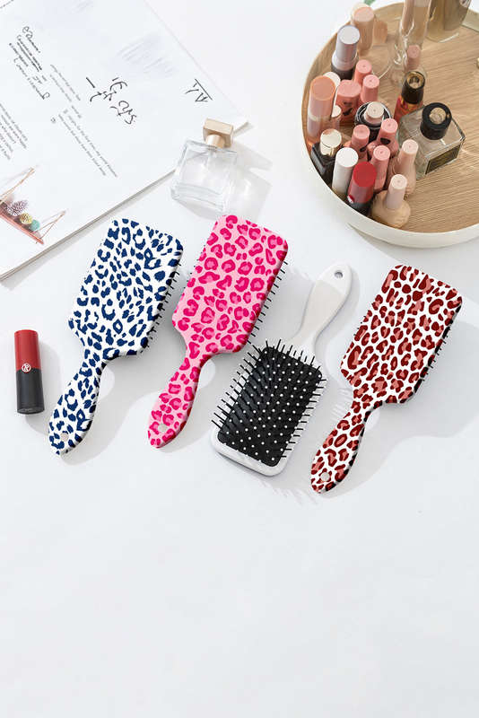 Bright Pink Leopard Print Large Detangle Paddle Air Cushion Comb