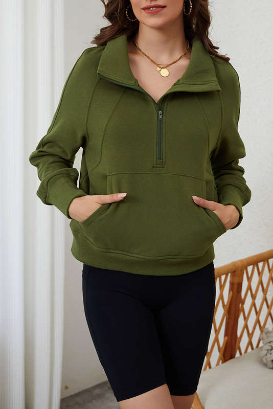 Green Knitted V-Neck Casual Top with Raw Seam Detail