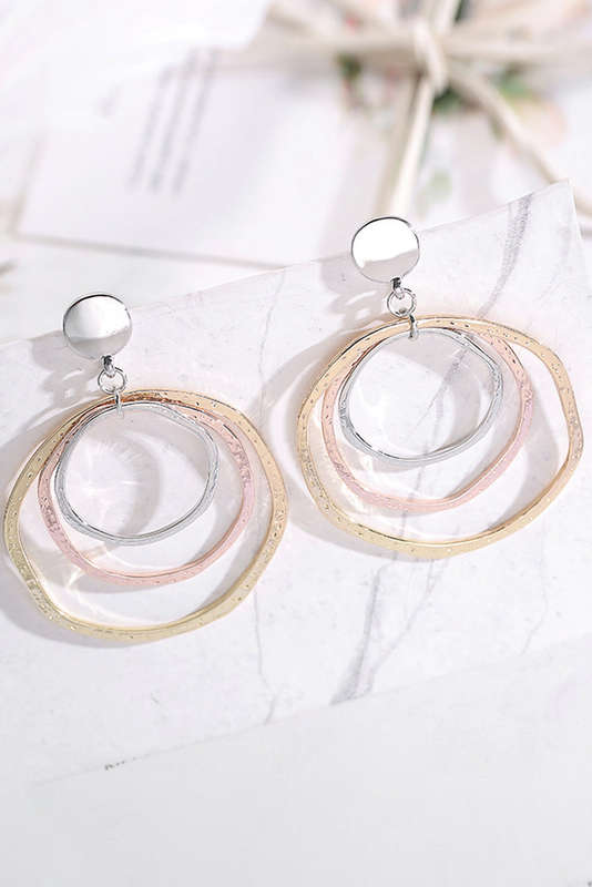 Silver 3-color Concentric Rings Dangle Earrings