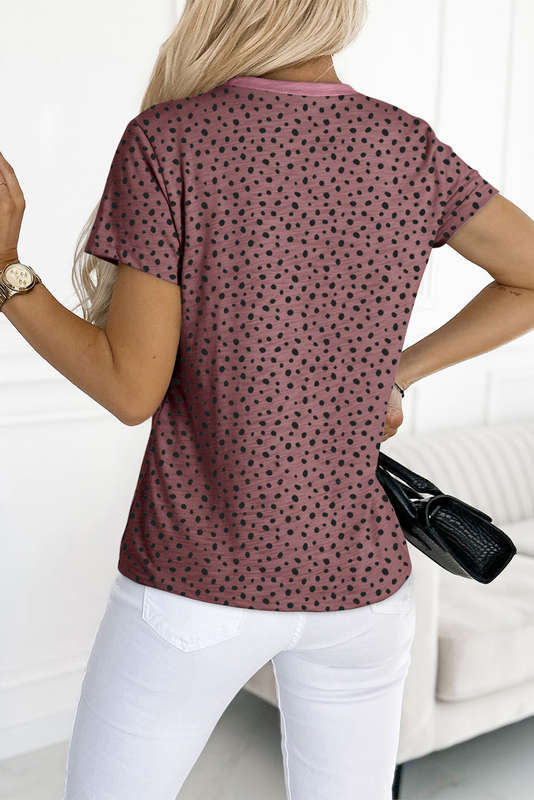 Fiery Red Cheetah Print O-neck Short Sleeve T Shirt