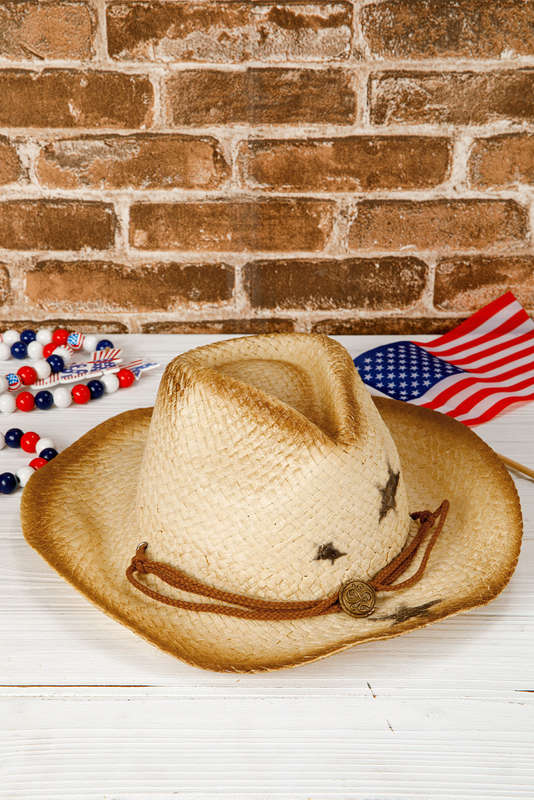 Khaki Vintage Star Shape Woven Wide Brim Buckle Hat