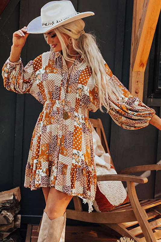 Pink Boho Floral Puff Sleeve Summer Blouse