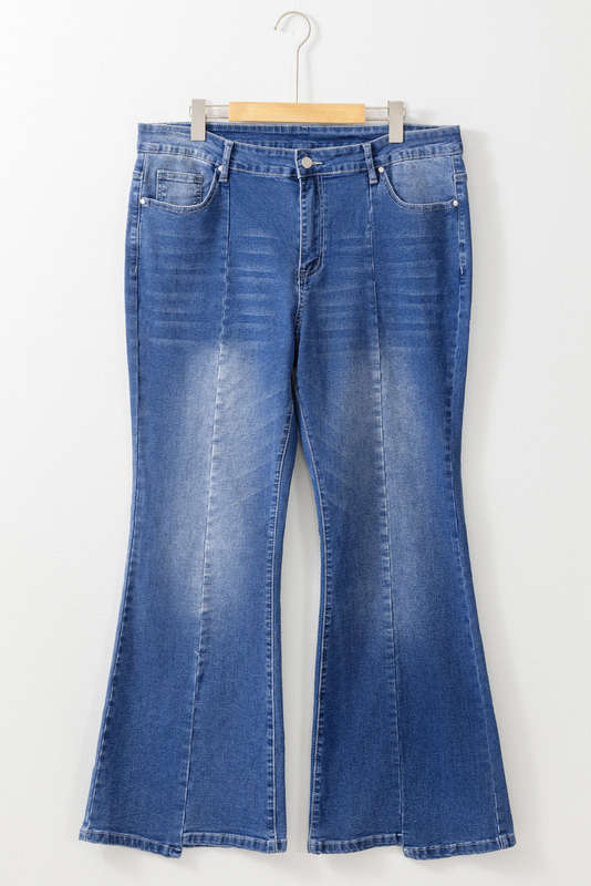 Blue Plus Size Exposed Seam High Waist Flare Jeans