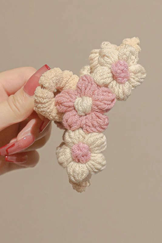 Pink Flower Crochet Cover Large Hair Claw Clip