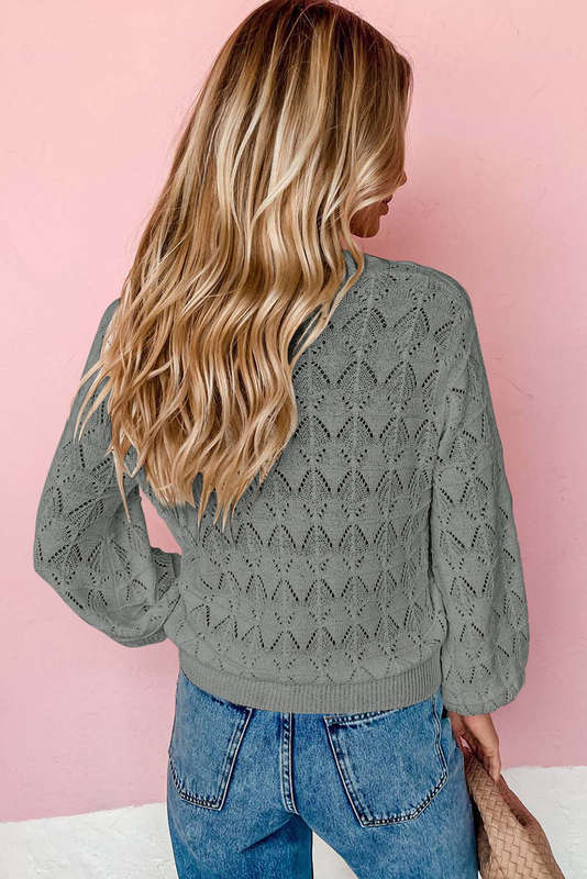 Gray Lightweight Buttoned Front Crochet Cardigan