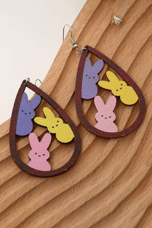 Brown Waterdrop Shape Easter Bunny Hook Earrings