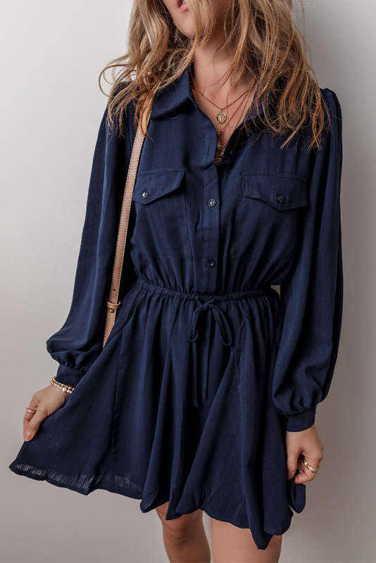 Blue V-Neck Knitted Summer Top with Exposed Seams