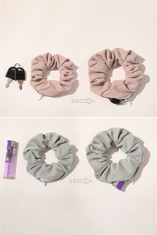 Delicacy Ribbed Hair Scrunchie with Hidden Zipper Pocket