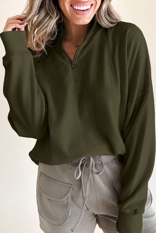 Green Knitted V-Neck Casual Top with Raw Seam Detail