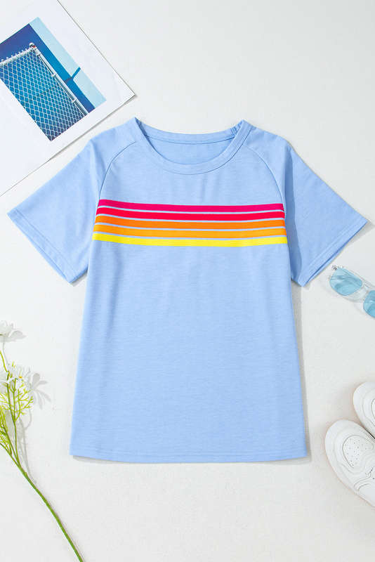 Blue V-Neck Knitted Summer Top with Exposed Seams