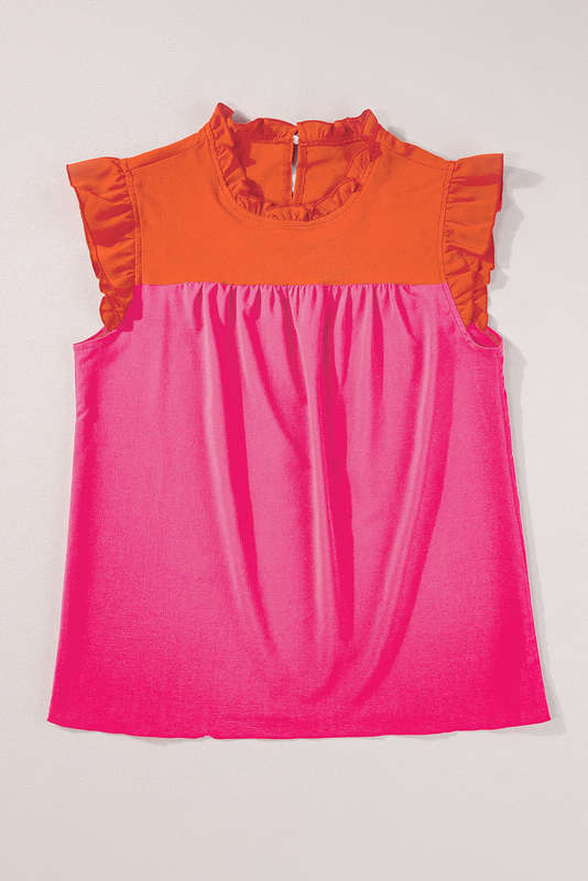 Orange Two Tone Ruffled Flutter Sleeve Blouse