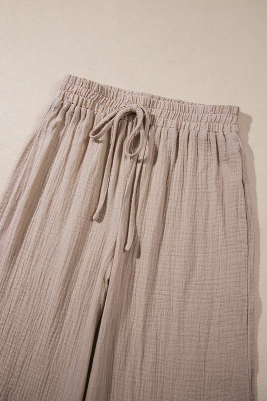 Smoke Gray Textured Loose Fit Drawstring Elastic Waistband Pants