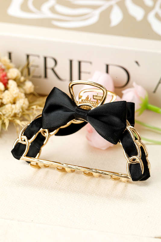 Black Ribbon Bow Detail Contrast Alloy Hair Claw Clip