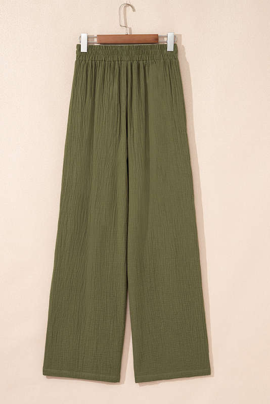 Jungle Green Textured Loose Fit Drawstring Elastic Waistband Pants