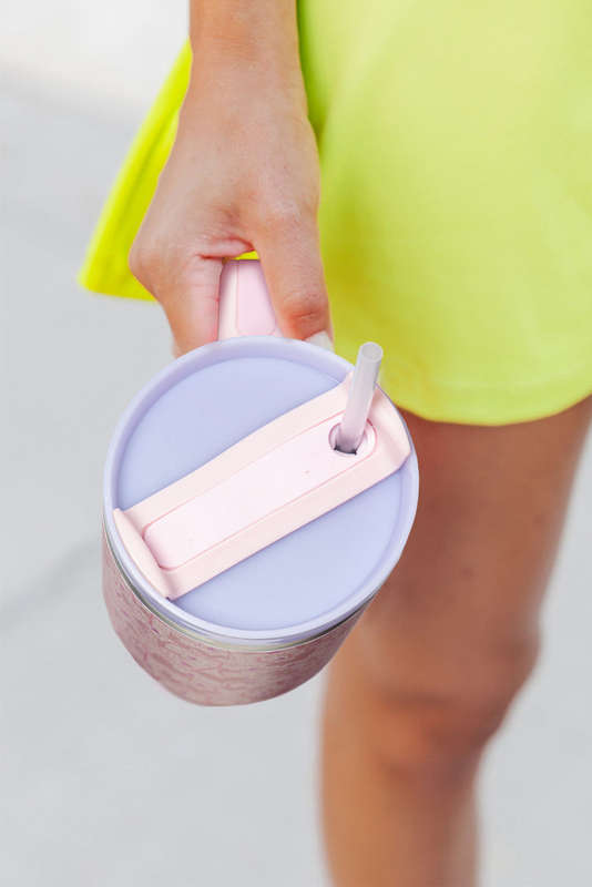 Apricot Pink Valentine Heart Shaped Print Stainless Steel Vacuum Cup 40oz