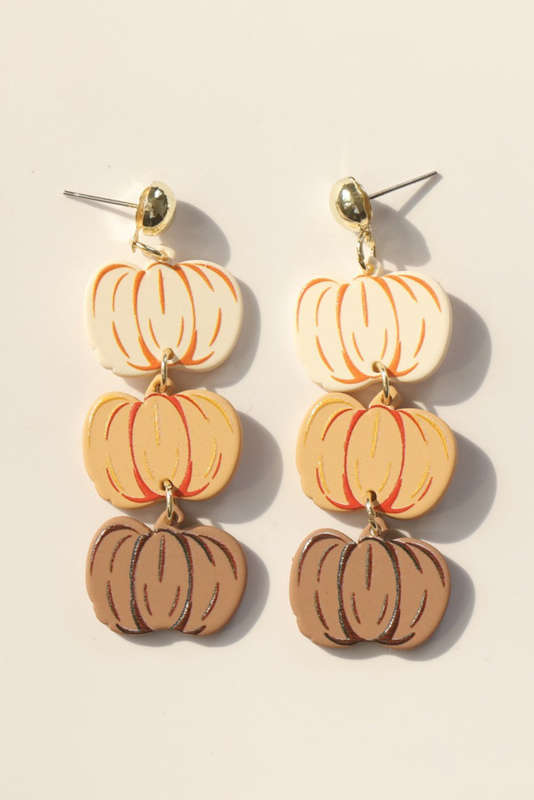Russet Orange Acrylic Pumpkin Stack Stud Earrings