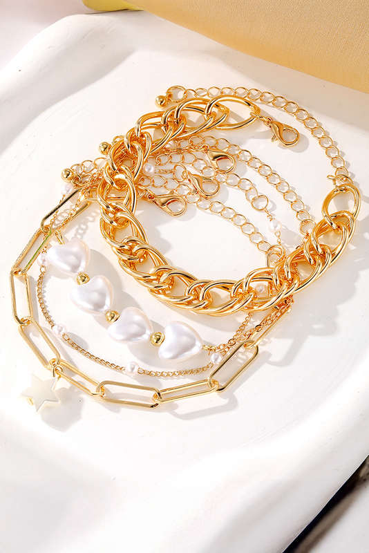 Gold Multilayer Plated Chain Peal Shell Heart Star Beading Bracelet