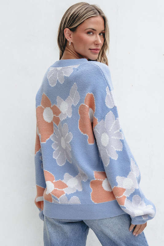 Blue V-Neck Knitted Summer Top with Exposed Seams