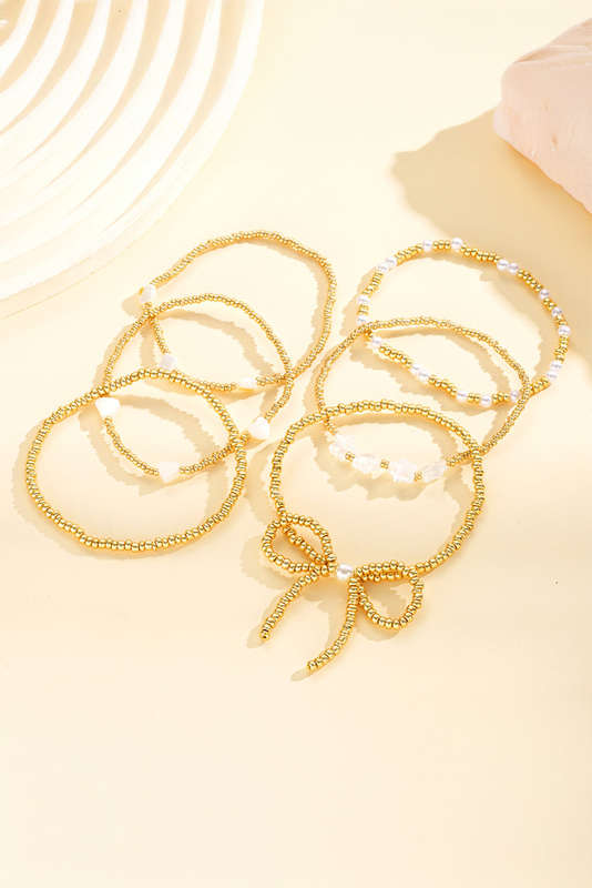 Gold Bow Knot Star Heart Beaded Multi Layer Bracelet