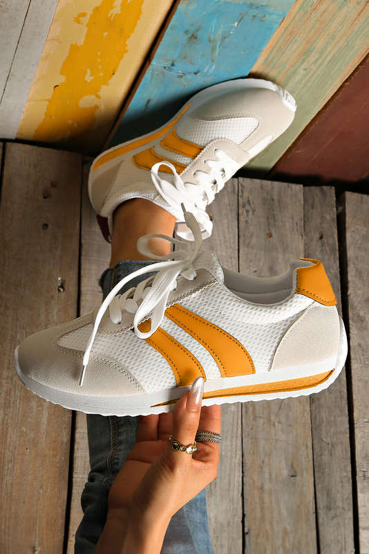 Yellow Color Block Patchwork Breathable Lace-up Sneakers