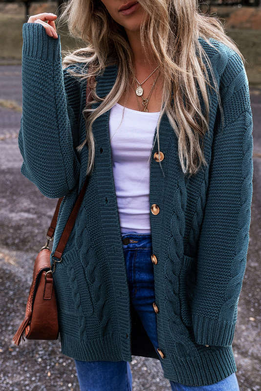 Blue V-Neck Knitted Summer Top with Exposed Seams