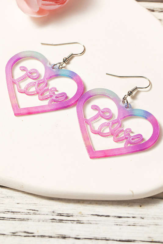 Pink Love Hollowed Heart Valentines Fashion Earrings