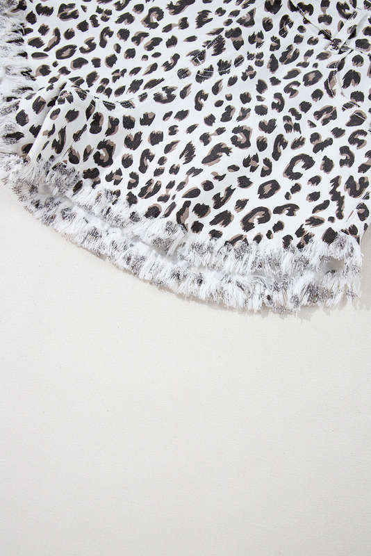 White Leopard Frayed Hem Denim Shorts