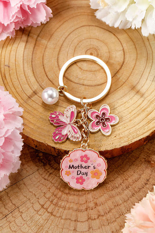 Bonbon Mothers Day Butterfly Flower Pearl Charm Alloy Keychain
