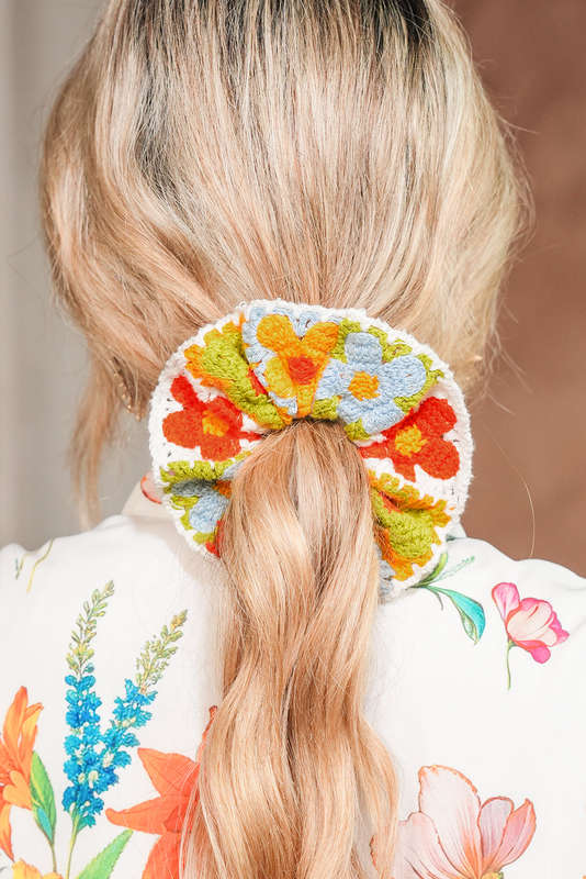 Yellow Bohemian Style Flower Crochet Scrunchy Hair Tie