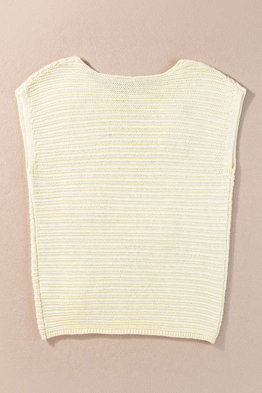 White Flower Crochet Round Neck Knitted Top