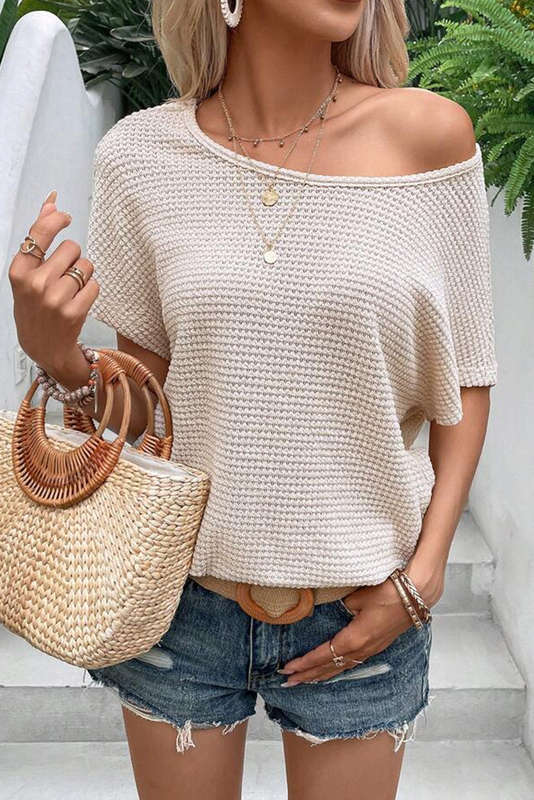 Apricot Draped Open Back Textured Tee