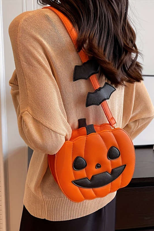 Carrot Devilish Halloween Pumpkin PU Leather Stitched Shoulder Bag