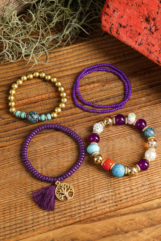 Violet 5pcs Boho Beaded Turquoise Bracelets Set