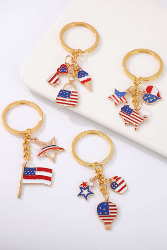Gold American Flag Star Pendent Plated Keychain