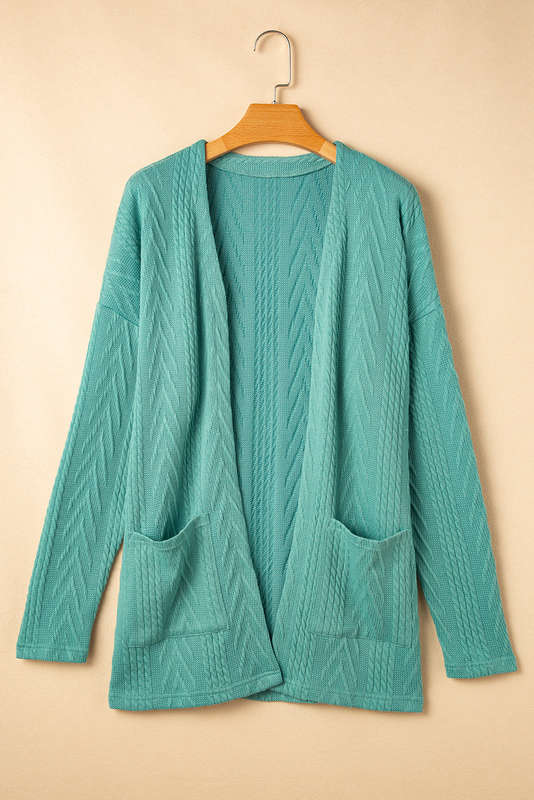 Canton  Solid Textured Open Front Cardigan with Pocket