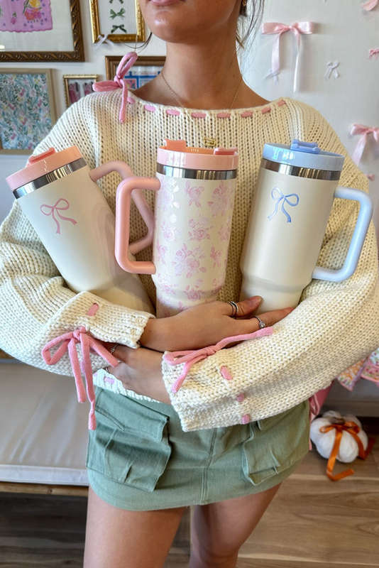 Light Blue Bow Knot Color Block Handle Tumbler 40Z