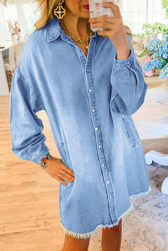 Blue V-Neck Knitted Summer Top with Exposed Seams