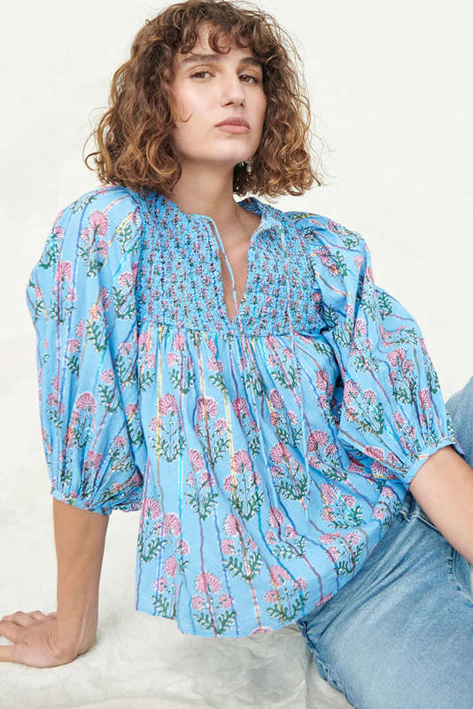 Blue V-Neck Knitted Summer Top with Exposed Seams