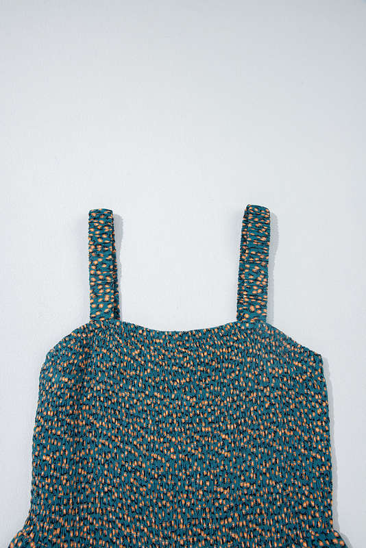 Green Floral Print Smocked High Waist Square Neck Jumpsuit