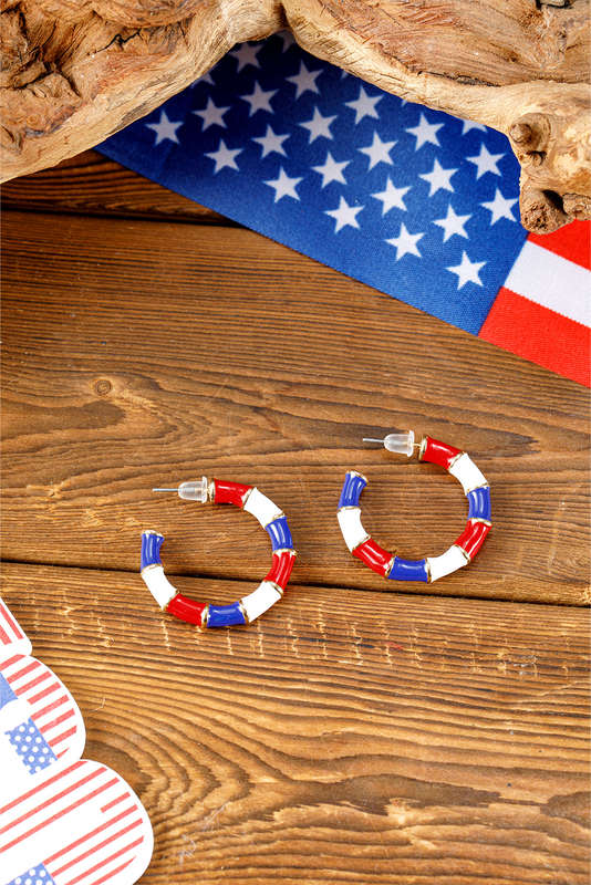 Dark Blue Independence Day Enamel C-shape Stud Earrings