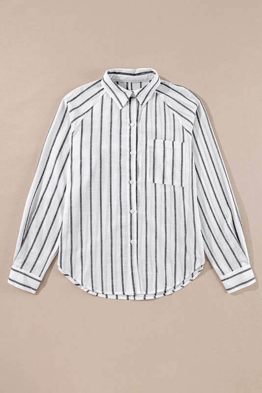 Black Stripe Chest Pocket Buttoned Oversized Shirt