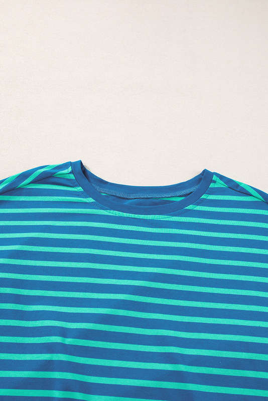Blue Stripe Colorblock Patchwork Baggy T Shirt